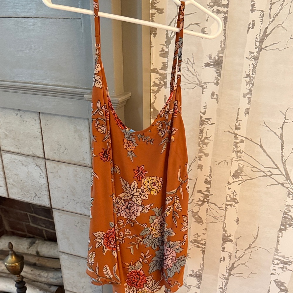 Floral Spaghetti Strap Cami Top - Orange